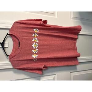 Coral Pink Daisy Print T-Shirt XL 486